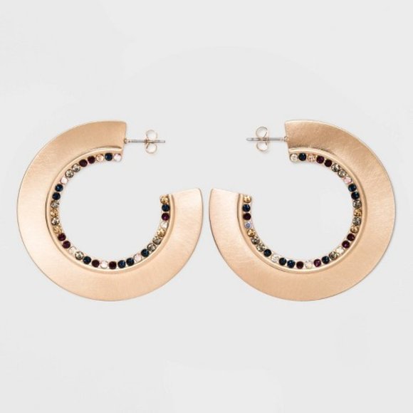 a new day Jewelry - Glass and Gems Brushed Hoop and Statement Earrings